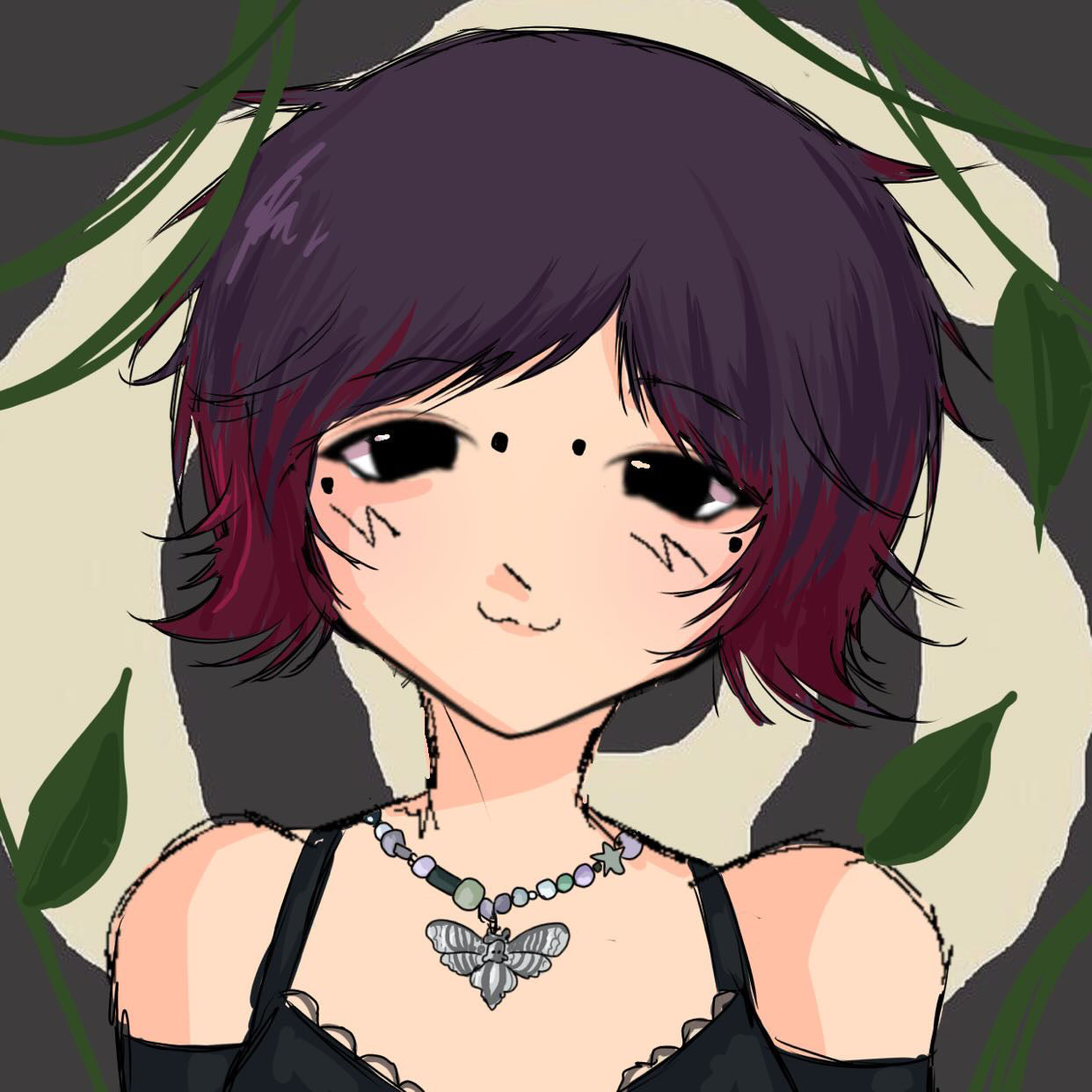 This image features a stylized, digital illustration of an anime-style character, portrayed in a three-quarter view that highlights her figure and facial details. The character sports a lush, red hairstyle that cascades into a chic, short cut at the back.