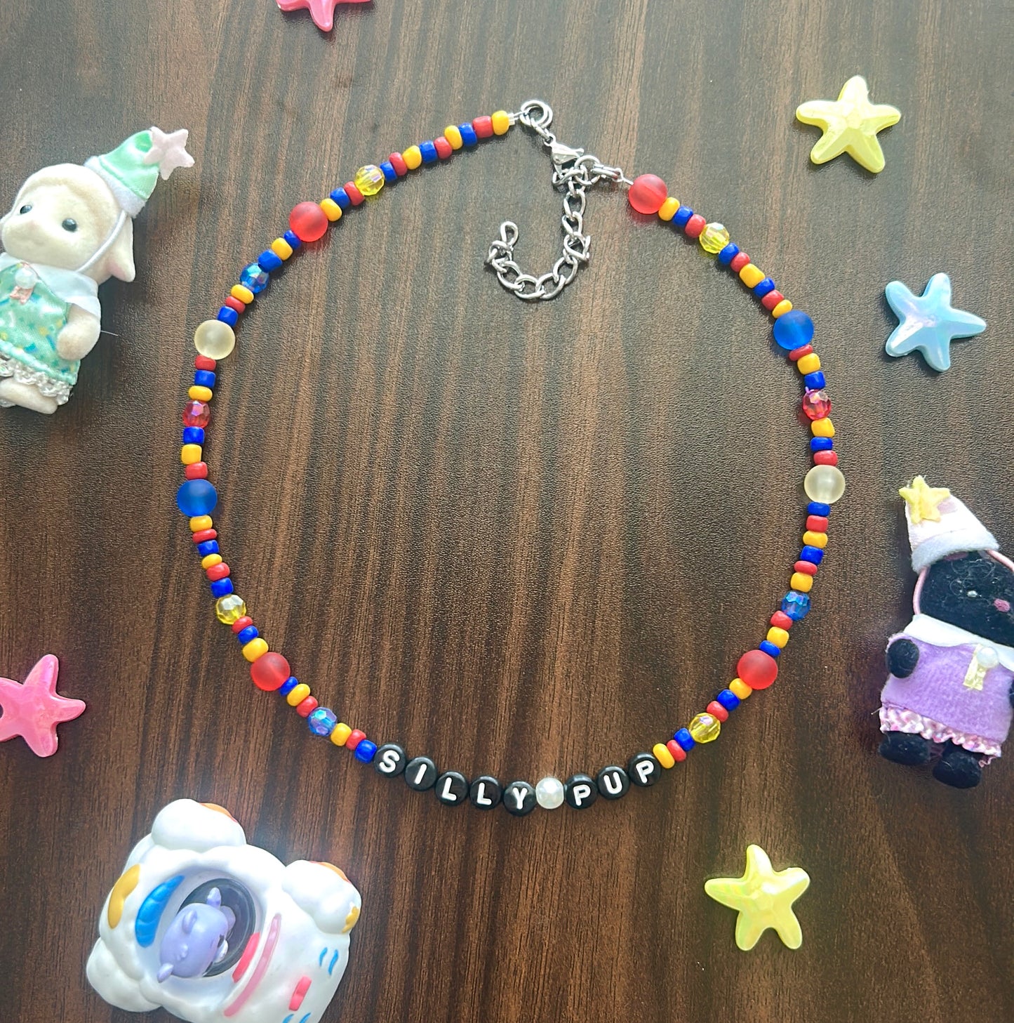 “Silly pup” clown necklace