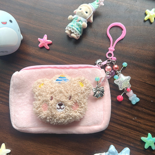 Fluffy bear coin purse keychain