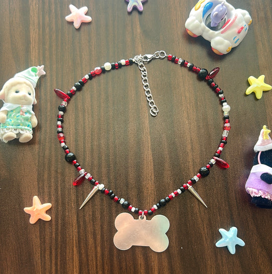 Red spike bone necklace