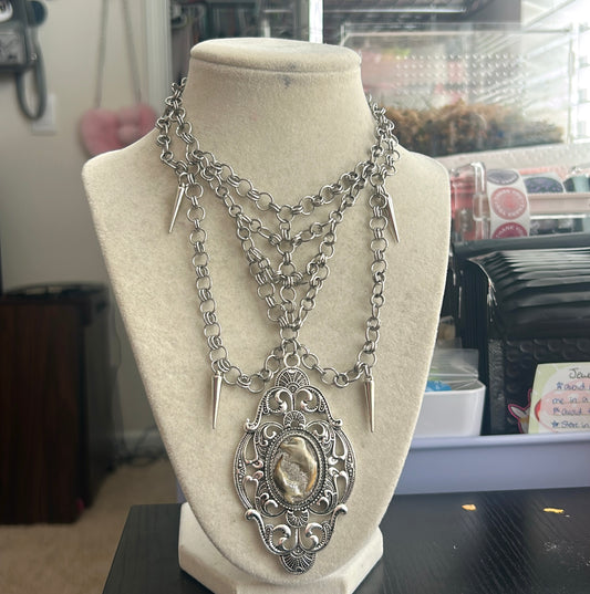 Layered Chainmail Rodent Jaw Bone necklace