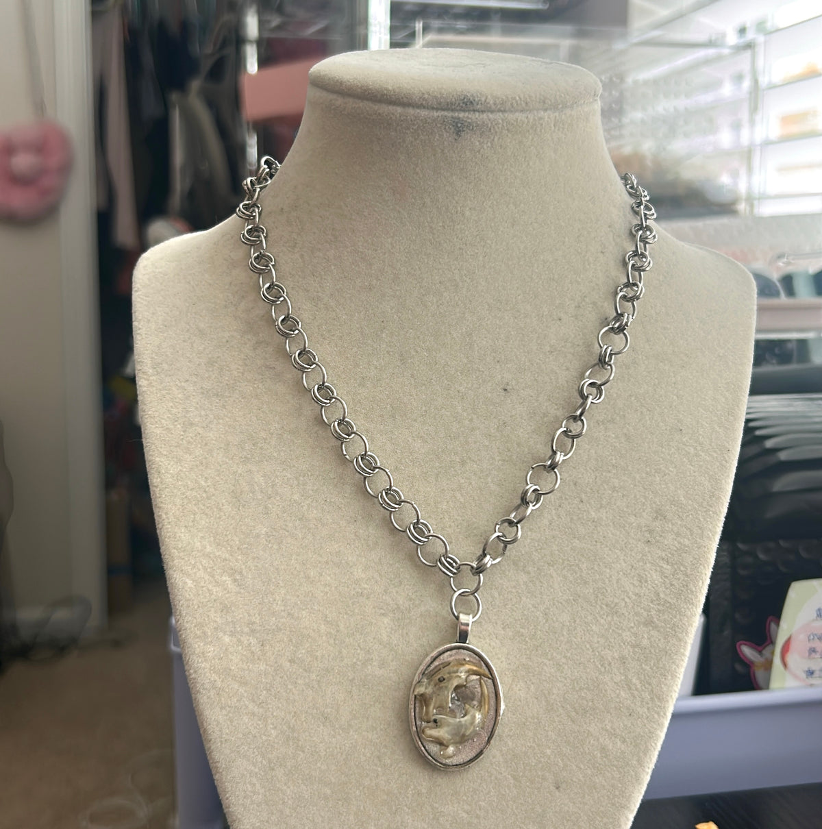 Jaw bones chainmail necklace