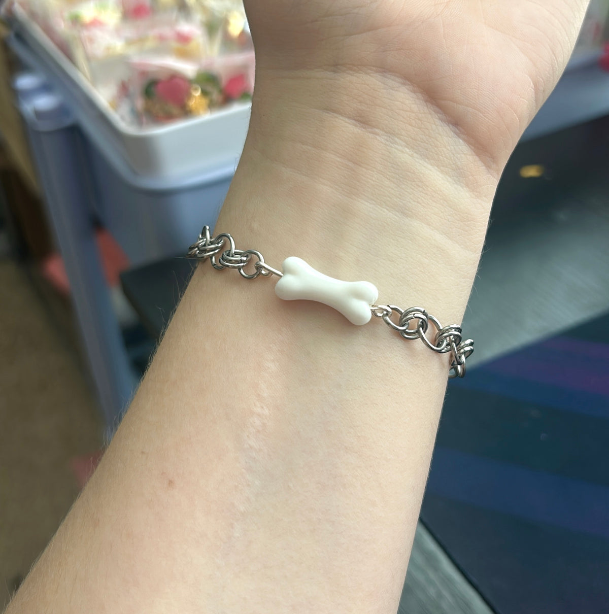 Puppy bone chainmail bracelet
