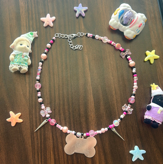 Pink spike bone necklace
